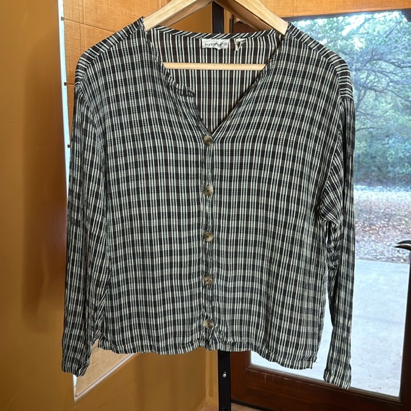 Putumayo Tops - Vintage Putumayo Brown Plaid 100% Rayon Button Up Top Size Small